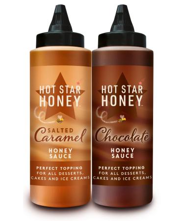 Hot Star Honey Chocolate & Caramel Sauce | Hand Crafted Sweet Honey Sauces | Perfect Topping for All Desserts Cakes and Ice Creams . Twin Pack 610 g Bottles