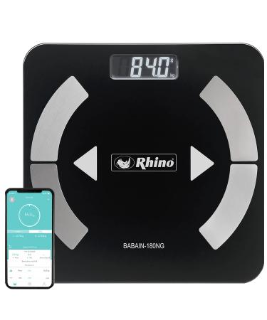 RHINO Smart Scale for Body Weight, High Precision, Bluetooth, Fitdays App, iOS and Android, Bathroom Wireless Machine for Fat, Muscle, BMI, 14 Body Indicators, 400lb (Black)