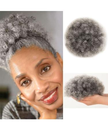 Ombre Grey Afro Puff Drawstring Ponytail Natural Kinky Curly Ponytail Hair Extension for Black Women African American short Kinky Ponytail Drawstring(Ombre Grey)