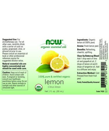 Now Foods Organic Lemon Essential Oil - 1 fl oz (30 ml) - Pure & Natural Aromatherapy - Buy Online on GoSupps.com