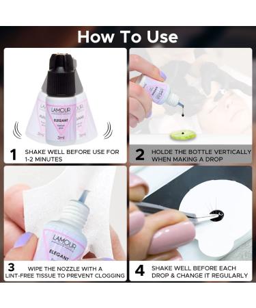 Eyelash Extension Glue - Elegant 3ml Extra Strong 1-2 Sec Dry Time 7-8 Weeks Retention Formaldehyde Free - Professional Salon Use by Lamour - Buy Online on GoSupps.com