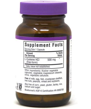 Bluebonnet Nutrition L-Cysteine 500mg - 60 Veggie Capsules | Supports Antioxidant Health - Buy Online on GoSupps.com