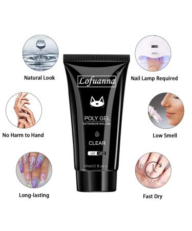 Lofuanna 60g Clear Poly Gel Nail Kit | All-in-One Starter Set for Nail Extensions | Includes Slip Solution, Nail Forms, Brush & Glass Cup | Ideal for Beginners - Buy Online on GoSupps.com