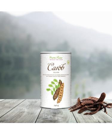 Organic Carob Powder - Vegan Cocoa Alternative for Sugar-Free Drinking Chocolate - Natural Sweetness & Fiber Rich - Pureeraw 240g - Buy Online on GoSupps.com