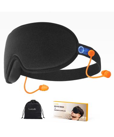 Luxtude Sleep Eye Mask with Magnetic Earplugs for Sleeping 3D Sleep Mask Blackout Zero Eye Pressure 100% Light Blocking Sleeping Mask for Women Men Night Blindfold Eye Cover for Travel Orange Earplugs