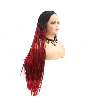Drag Queen Afro Box Braided Wigs - Ombre Red Lace Front for Women | Cosplay & Party - Buy Online on GoSupps.com