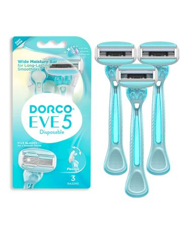 Dorco EVE 5 Disposable Razors for Women for Extra Smooth Shaving (3 Pcs), 5 Curved Blades with Flexible Moisture Bar, Womens Razors for Shaving with Aloe Vera Moisture Bar, Travel Essentials for Women, Portable Razors for Sensitive Skin, easter basket stu