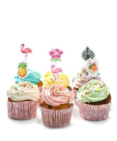 DIKACA Kids' Party Supplies 24 Pcs Decor Cake Toppers Flamingo Picks Cake Picks Ingredients Plug in Pineapple Kids Party Supplies As Shown 24 pcs