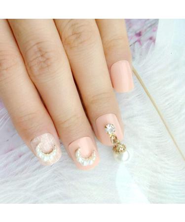 Shop Hujl 3D Pearl Acrylic Fake Nails - Short Light Orange Full Cover DIY Manicure Tips | International Shipping - Buy Online on GoSupps.com