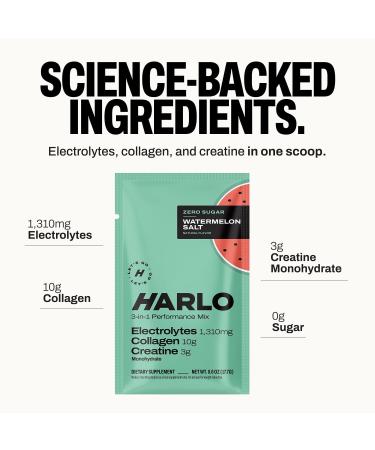 Harlo Electrolytes Powder Sachet Sampler 3-in-1 High Sodium Hydration for Intense Training | with Creatine & Collagen | Zero Sugar | Salty by Design | 4-Flavor Trial (4 Sachets) - Buy Online on GoSupps.com