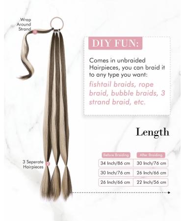 REECHO DIY Braid Ponytail Extension - Long Straight Synthetic Hairpiece - Ash Brown with Sandy Blonde Highlights - Buy Online on GoSupps.com
