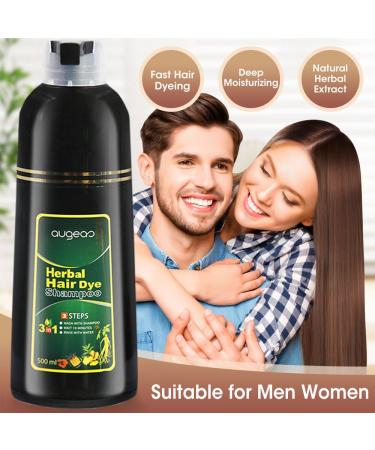 Natural Herbal Permanent Hair Coloring Shampoo - 3 in 1 for Men & Women | 100% Gray Coverage in Minutes | Chestnut Brown (500mL - Buy Online on GoSupps.com