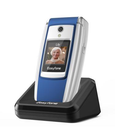 Easyfone T300 4G SIM-Free Big Button Flip Mobile Phone for Seniors 2.4'' HD Display Big Fonts Big Buttons Clear Sound SOS Button 1500mAh Battery with a Charging Dock (Blue) T300 Blue