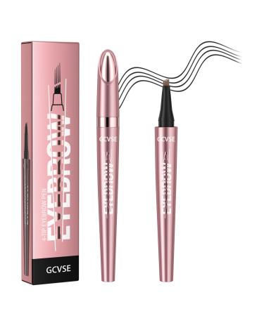 GCVSE Eyebrow Pencil Microblading Eyebrow Pencil with 4 Micro-Fork Tips Long-Lasting Brow Waterproof Smudgeproof Brow Pen - Easy Creation of Natural Looking Defined Eyebrows (Black)