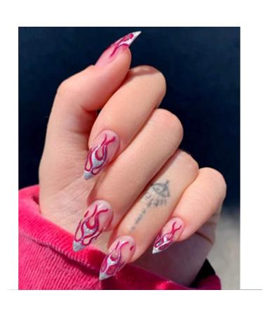 Sethexy Long Pink Fire Design Stiletto Glossy Acrylic Press-On Nails | 24pc Nail Tips for Women & Girls - Buy Online on GoSupps.com