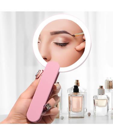 Laokiiy LED Handheld Mirror with Swivel Folding Handle - USB Rechargeable Compact Makeup Mirror for Travel, Office, and Outdoor Use (Pink) - Buy Online on GoSupps.com