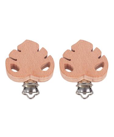 FSSTUD 4 Pieces Leaf Shape Wooden Pacifier Clips Holder Pacifier Clips Pacifier Chain Clips for Baby Child