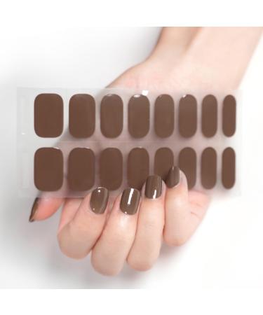 Semi Cured Gel Nail Strips 16 Pieces Gel Nail Polish Stickers Solid Color Full Nail Wraps Soft Self Adhesive Natural French Tip Manicure Kit with 2 Prep Pads Nail File & Wooden Stick - Brown - Buy Online on GoSupps.com