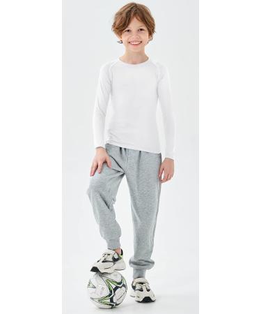 Mrignt 2 Pack Youth Boys Thermal Compression Shirts - Long Sleeve Fleece Baselayer for Soccer, Baseball, Running - Medium/7-9 Years - Classic White Black - Buy Online on GoSupps.com