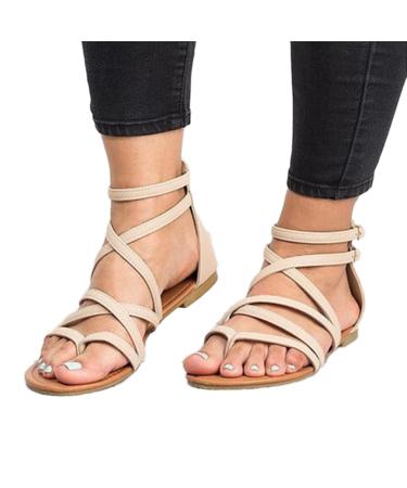Orthopedic Flat Flip Flops Women Fashion Cross Straps Comfy Toe Corrector Beach Sandals Summer Lightweight Breathable Hallux Valgus Ladies Slippers for Plantar Fasciitis ( Color : Beige  Size : 5.5 ) 5.5 Beige