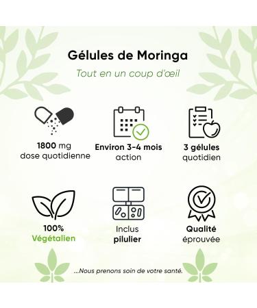 Moringa Oleifera 300 Capsules | 1800 mg | 3-4 Months Supply | With Pill Box | High Dose | 100% Vegan | Purely Vegetable | Laboratory Tested | Made in Germany - Buy Online on GoSupps.com