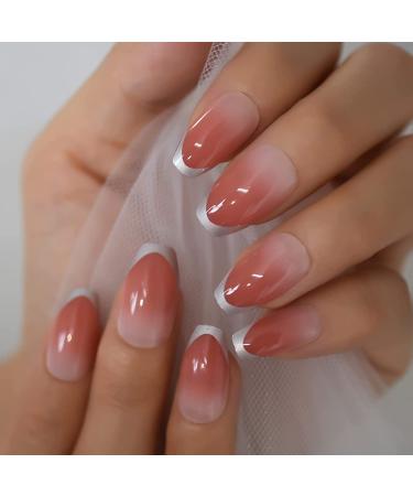 Coolnail Ombre Pink Silver French Ballerina Coffin Press-On Nails - Gradient Manicure Tips for Daily Wear - Buy Online on GoSupps.com