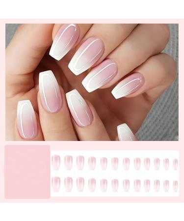 ZSPERKLA Press on Nails Fake Nails Tips Full Cover Medium False Nails Pink Nails Glossy Nails for Women and Girls 24 PCS - Buy Online on GoSupps.com