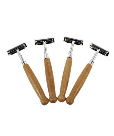 Milisten 4 Pieces Razor With Bamboo Handle Tool Old Fashioned Razor Blade Double Edged Handle Made Of Bamboo