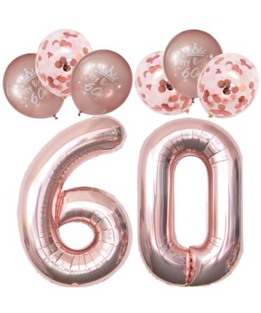 Digital Number 60 Balloons Rose Gold Unique 60th Birthday Decorations Women Including Printed Latex 60th Happy Birthday Balloons and Confetti Balloons 60-rose Gold