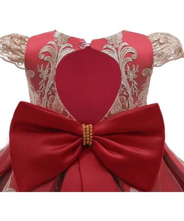 Myrisam Baby Girl Embroidered Birthday Christening Dress | Backless Wedding Party Baptism Gown w/ Headwear | 0-3 Months | Deep Red - Buy Online on GoSupps.com