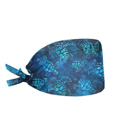 xixirimido Sea Turtle(Blue)Women Adjustable Waterproof Shower Cap for Long Hair Reusable Hair Cover with Sweatband for Cooking Cleaning Turtle Design