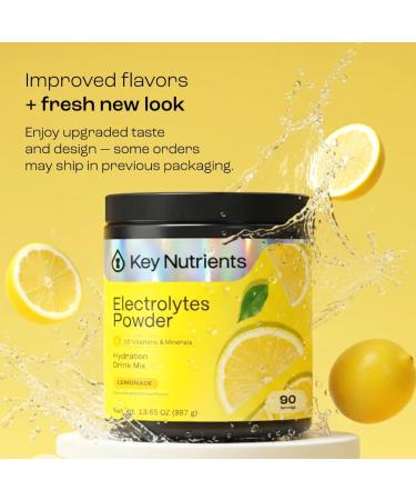 KeyNutrients Electrolytes Powder - Zero Calorie Lemonade Hydration Packets | Keto-Friendly & Gluten-Free USA-Made Electrolyte Supplement (90 Servings) - Buy Online on GoSupps.com