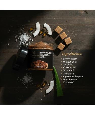 Luminous Care Brown Sugar Exfoliating Body Scrub Sea Salt Walnut & Pecan Shell Natural Exfoliant with Coconut Oil Vitamin C & Niacinamide Smoothes Brightens & Hydrates Skin 200 g Jar - Buy Online on GoSupps.com