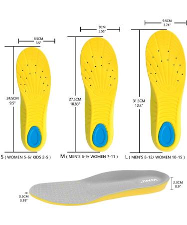 VoMii Memory Foam Insoles | Arch Support for Plantar Fasciitis | Shock Absorbing Shoe Inserts for Men, Women, Kids | Comfortable & Breathable | Relieve Foot Pain - Gray, Size L - Buy Online on GoSupps.com