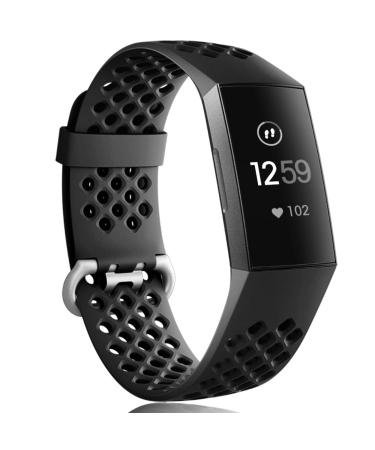Wepro Bands Compatible with Fitbit Charge 4  Charge 3  Charge 3 SE Waterproof Band with Breathable Holes for Women Men Small Large Black Small 5.5-7.1