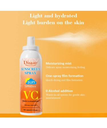 DISAAR BEAUTY Vitamin C Sunscreen Spray SPF60++ 160ml - Moisturizing Sun Protection with 24H Hydration - Anti UVA/UVB - Buy Online on GoSupps.com