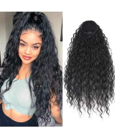 Curly Drawstring Ponytail Extension  Water Wave Ponytail Wig  Wavy Curly Ponytail Extension for Black Women  kanekalon Synthetic Hair  Curly Ponytail Extension  Drawstring Ponytail for Black Women 28 Inch Water-Ponytail-...