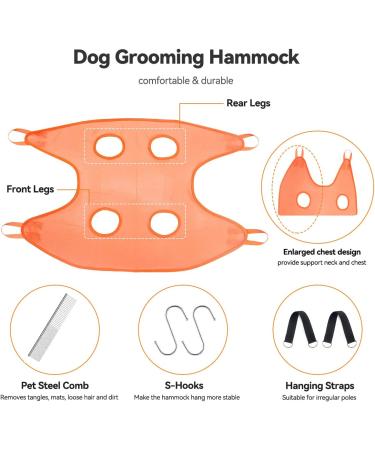 Aucenix Pet Grooming Hammock Harness for Medium Dogs | Breathable Dog Sling with 4 Hooks | Durable Restraint Bag for Nail Clipper and Bath Grooming | (L) Orange - Buy Online on GoSupps.com