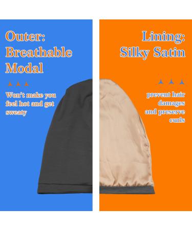 Silk Satin Bonnet Hair Wrap Set for Sleeping - Adjustable Silk Bonnets for Women Men - Large Black+Blue - Curly Hair Night Caps - Buy Online on GoSupps.com
