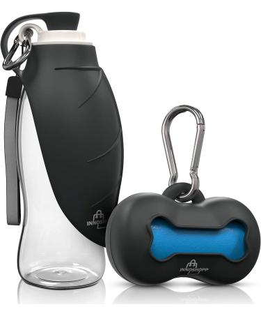 Innoshopp Dog Water Bottle - Portable Travel Dog Water Dispenser Including Carabiner - Leak Proof & BPA Free Dogs Drinking Bottle for Walking, Hiking & Travel Black