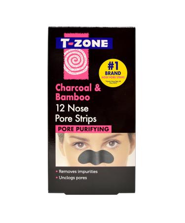 T-Zone Charcoal & Bamboo Nose Pore Strips (12 Pack) - Specially Formulated to Unclog Pores & Remove Impurities 12 count (Pack of 1)