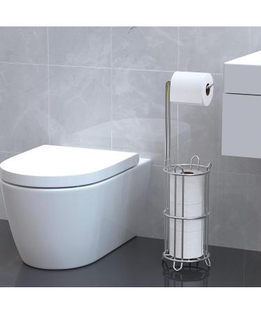 Meangood Free Standing Toilet Paper Holder Stand - Metal Wire Bathroom Tissue Roll Dispenser for 4 Mega Rolls - Silver - Buy Online on GoSupps.com