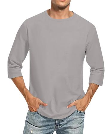 Men's Gray Round-Neck 3/4 Sleeve T-Shirts | Oversized Grandad & Leisure Tops | Shop Internationally - Buy Online on GoSupps.com