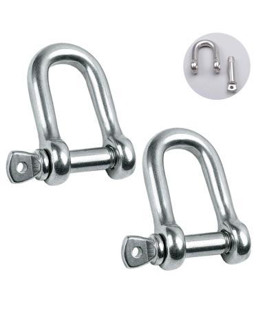Reedny Stainless Steel 304 D Shape Shackle 5/32", 1/4", 5/16",3/8", 9/16", for Chains Wirerope Lifting Outdoor Camping Survival Rope Bracelets Or for Heavy Duty Construction 3/8" 2Pcs