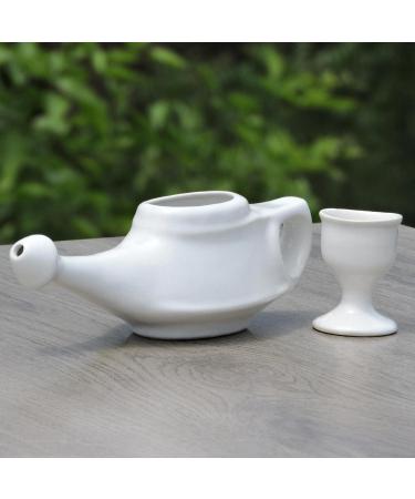 HealthGoodsIn Ceramic Neti Pot Set with Eye Wash Cup & 5 Sachet Neti Salt - White Color - Buy Online on GoSupps.com