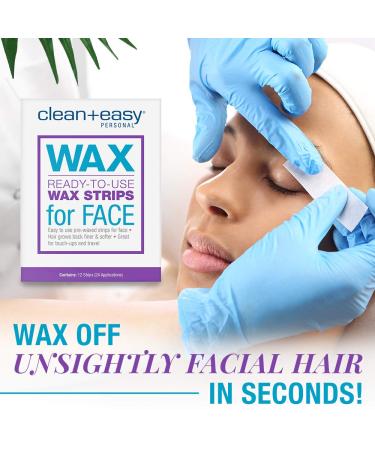 Clean + Easy Facial Wax Strips - No Heating Required - 12 Ct - Hair Removal Touch-Ups - Buy Online on GoSupps.com