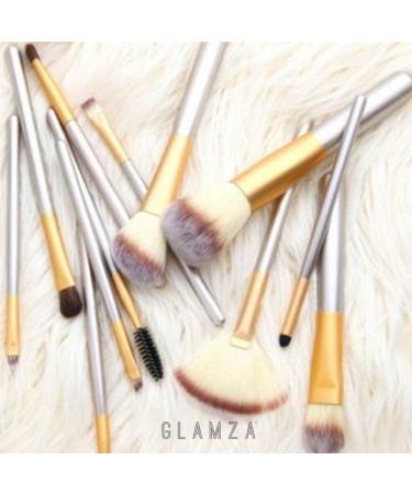 Glamza Pro 12pc Champagne Face Eye Brow Lip Contour MakeUp Brushes Set In White Pouch - Buy Online on GoSupps.com