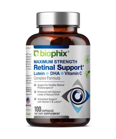 biophix Retinal Support Maximum Strength Complex Formula 100 Capsules - Zinc Vitamin C E Lutein DHA Omega-3 Astaxanthin Hyaluronic Acid - Supports Eye Vision Health