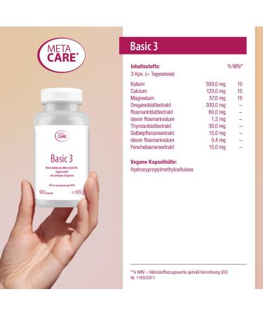 META CARE Basic 3 - Essential Base-Forming Minerals with Origanox | 90 Capsules for Targeted Health | International Shipping - Buy Online on GoSupps.com