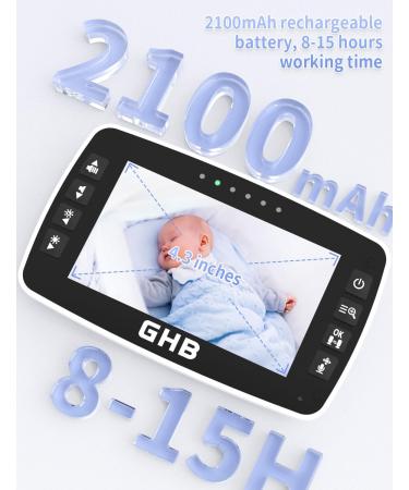 GHB Baby Monitor with Camera - 4.3 Inch LCD 720p Night Vision 350 Rotation Eco Mode - 2 Cameras for Enhanced Baby Monitoring - Buy Online on GoSupps.com